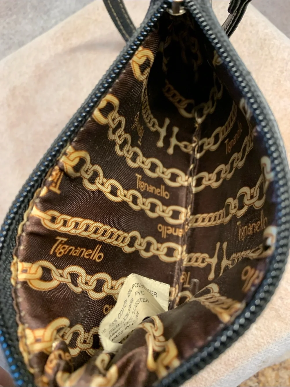 Tignanello Black Monogram Jacquard  Patterned Wristlet/ Clutch With Leather Trim